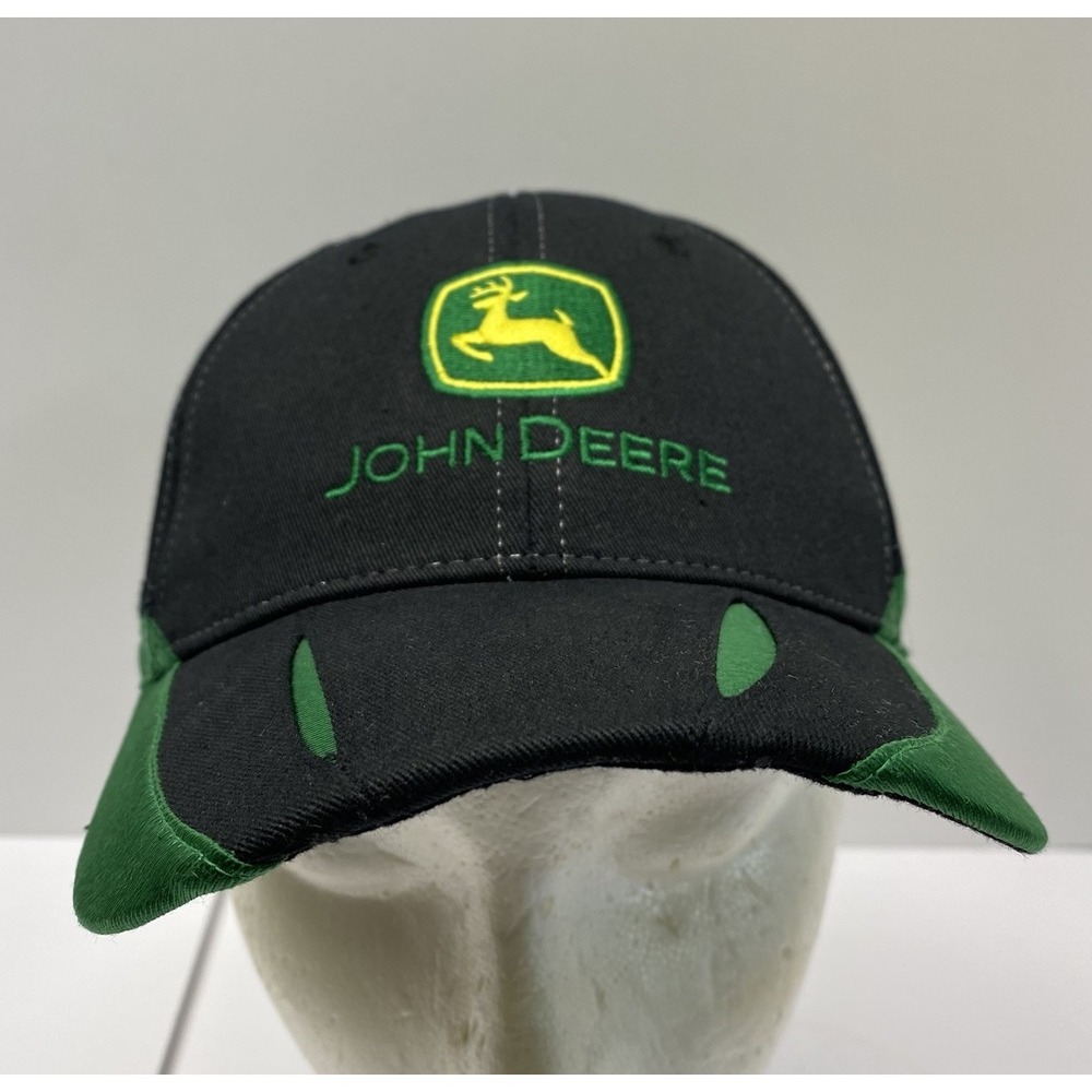 John Deere Baseball Cap Mens OSFA Black Green Embroidered Logo Adjustable Hat